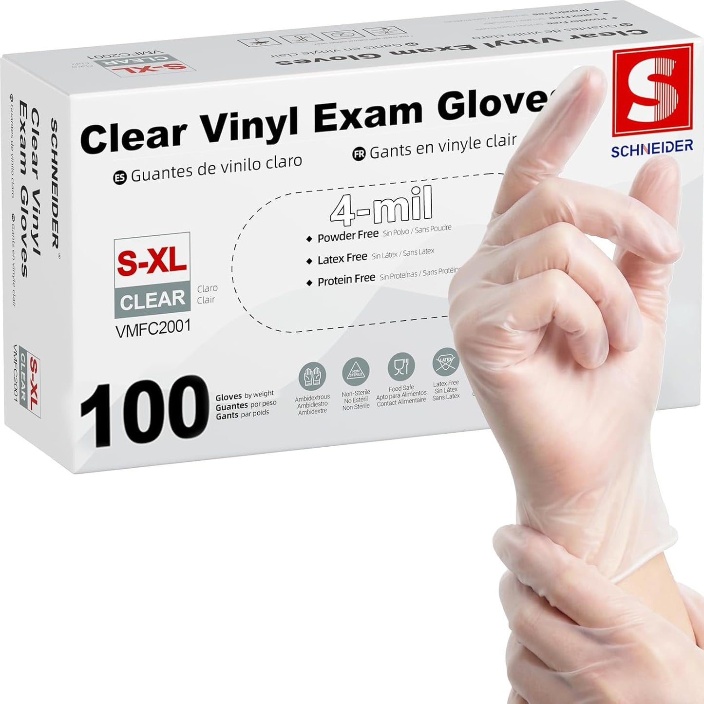 Schneider-Clear-Vinyl-Exam-Gloves,-Latex-Free,-Disposable-Medical-Gloves,-Cleaning-Gloves,-Food-Safe,-Powder-Free,-4-941
