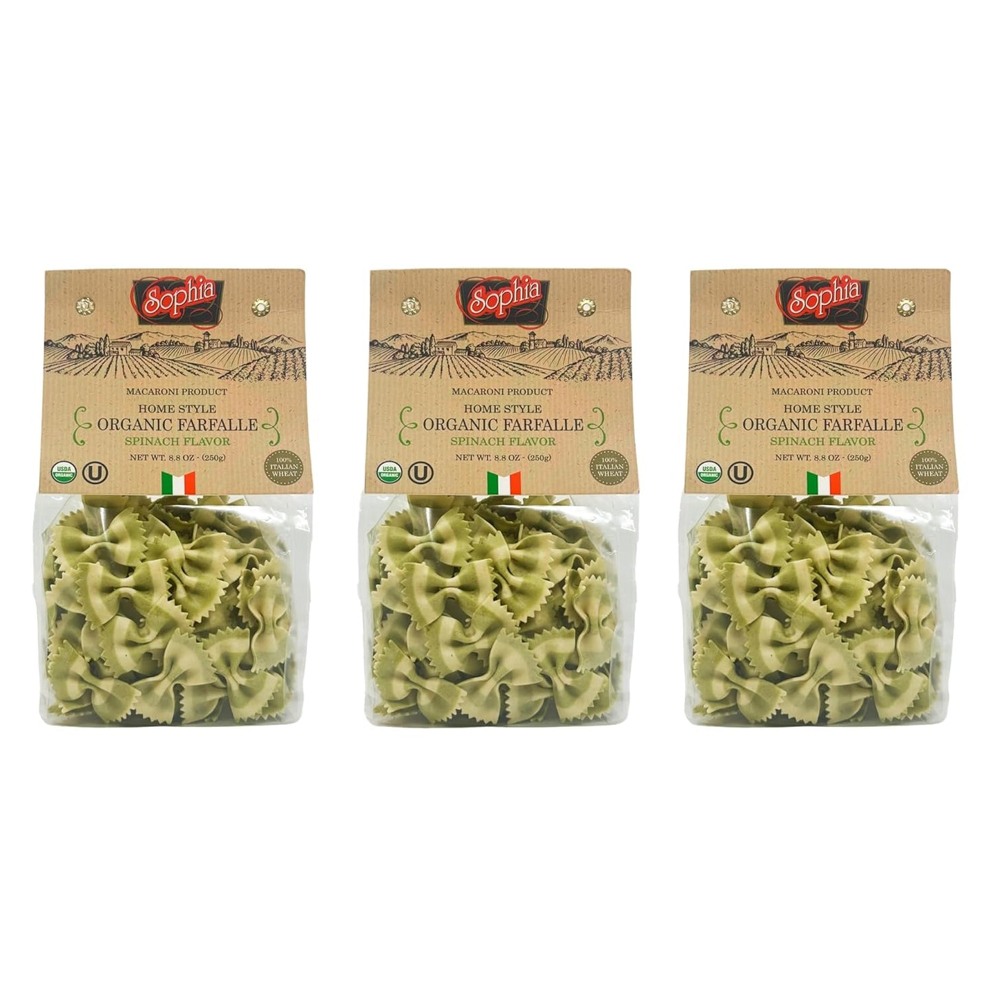 Sophia-Foods-Two-Color-Farfalle-Pasta,-Spinach-Flavored,-8.8oz-Box-Vibrant-52