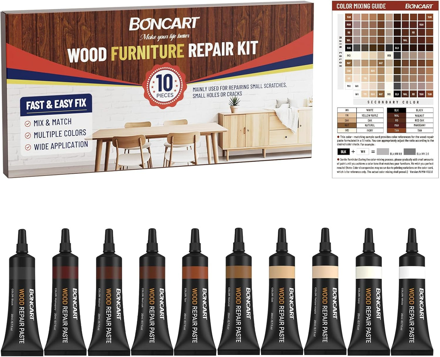 Boncart-Wood-Furniture-Repair-Kit,-Wood-Touch-up-Fillers,-Repair-Scratches,-Cracks,-Paint-Chips,-and-415
