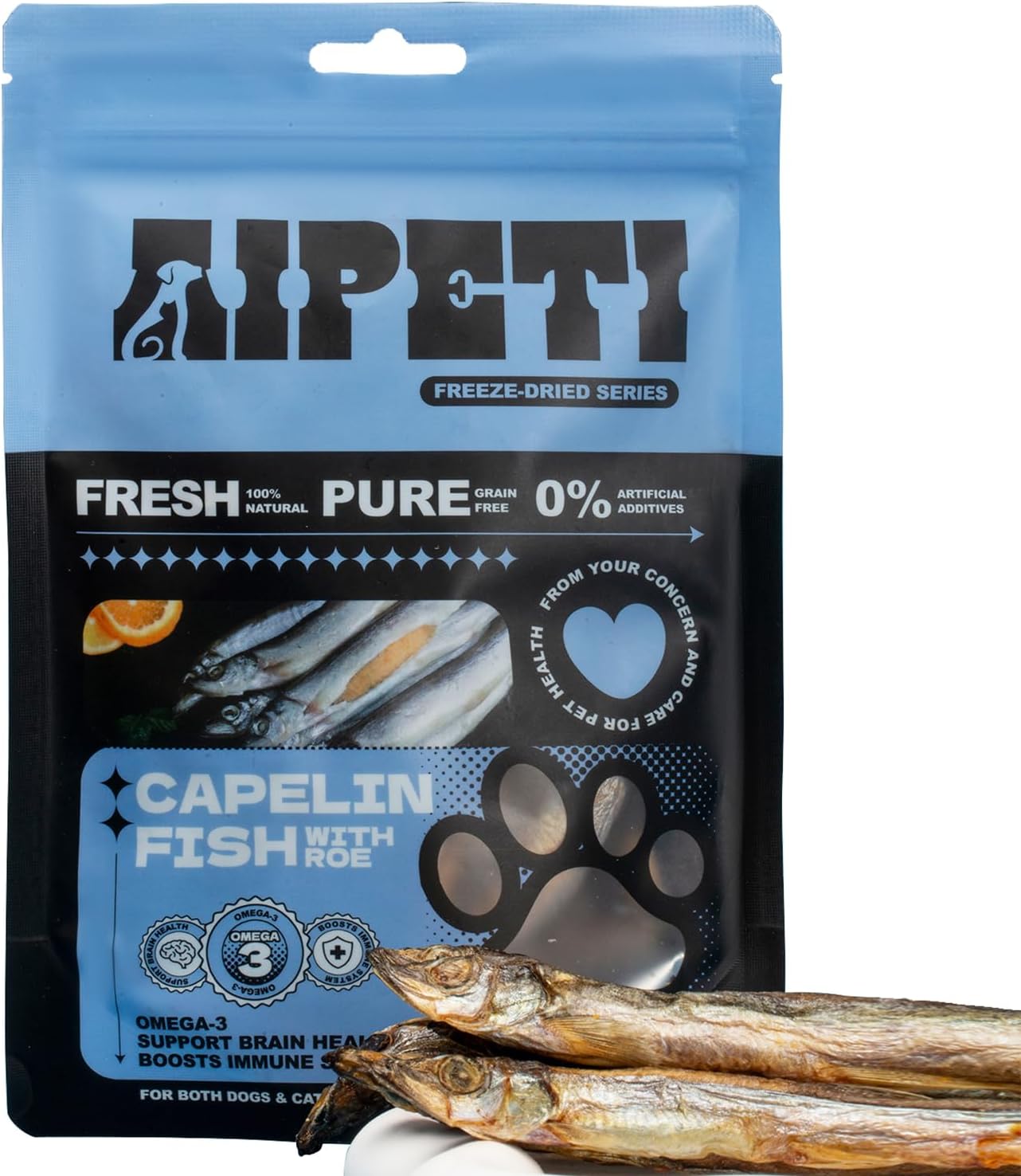 AIPETI-Freeze-Dried-Capelin-Fish-Treats-for-Cats-&-Dogs,-Single-Rich-Omega-&643