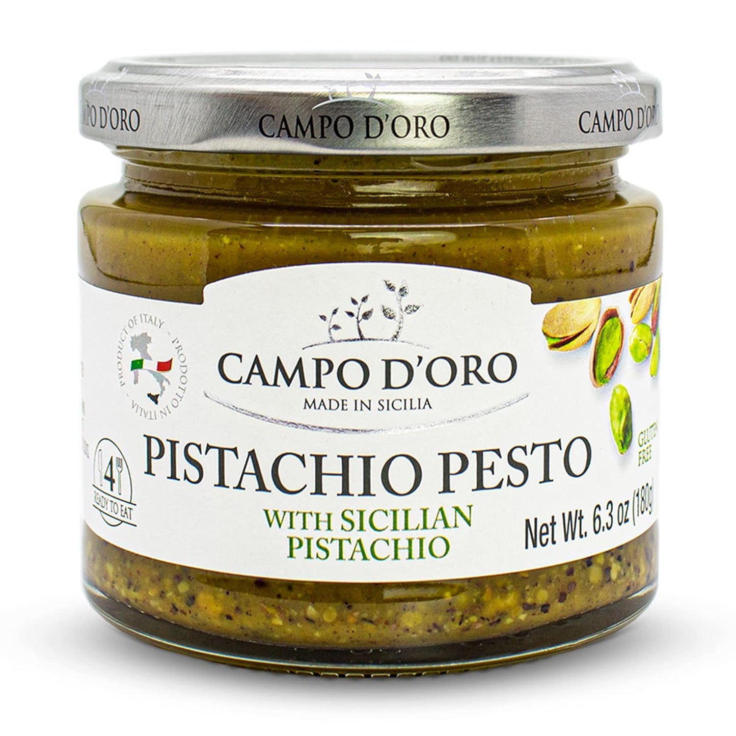 CAMPO-D'ORO---Pistachio-Pesto,-Paste,-UnSweetened,-Sicilian-Pesto-Sauce,-Savory,-Creamy,-1128