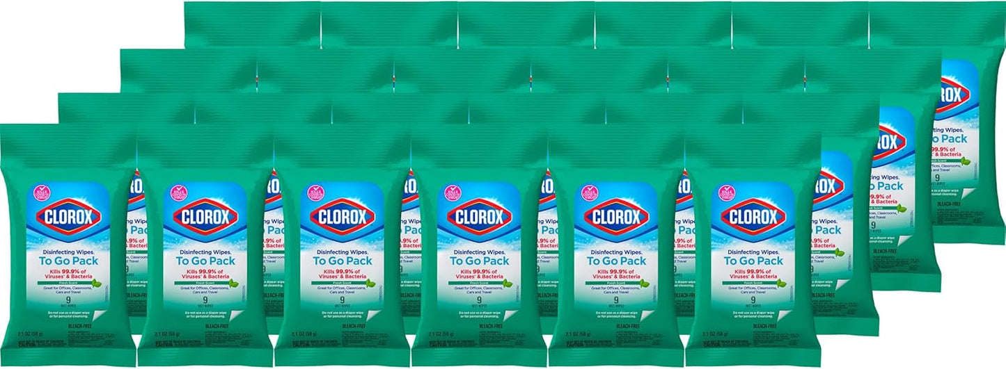 Clorox-Disinfecting-Wipes-To-Go-Pack,-Bleach-Free,-Fresh-Scent,-9-Count,-Pack-of-24-1942