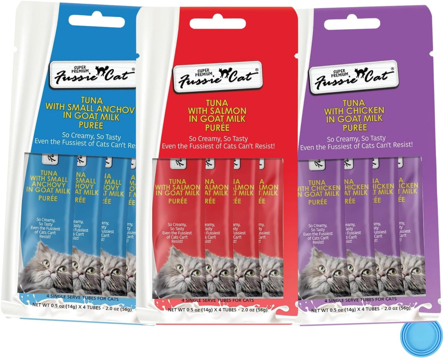 Fussie-Cat-Premium-Puree-Lickable-Cat-Treats-in-Goat-Milk,-Tuna-Variety-Flavor-Pack,-223