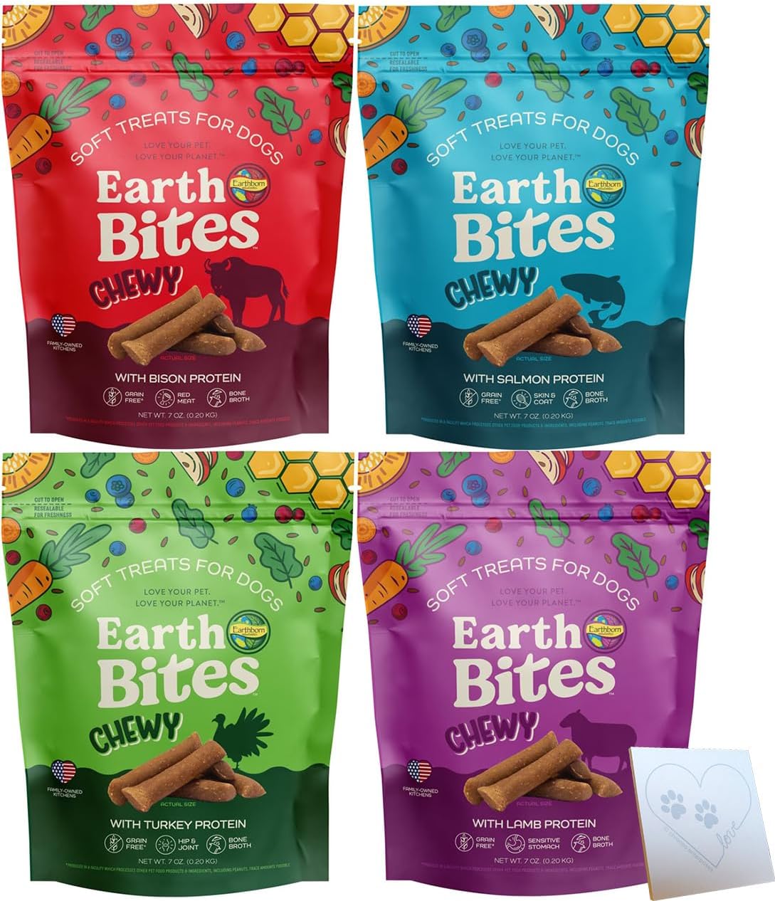 Earthborn-Holistic-Dog-Treats-Chewy-Variety-Pack---4-Delicious-Earth-Bites-Lamb,-160