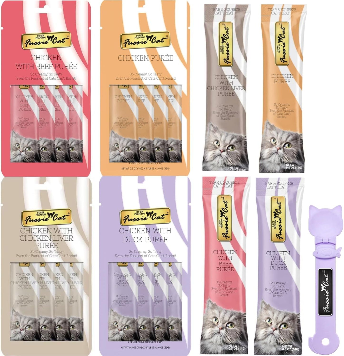 Fussie-Cat-Premium-Puree-Lickable-Cat-Treats-in-Chicken-Puree,-4-Flavors,-4-Packs-264