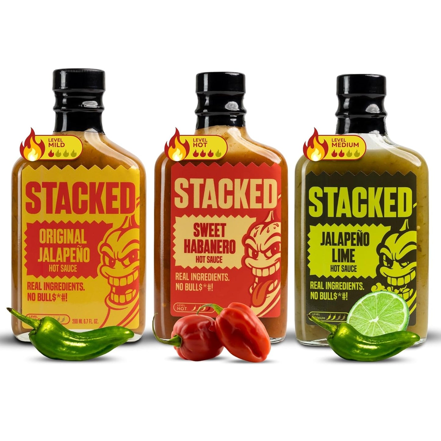 Stacked-Hot-Sauce-Variety-Pack---Original-Jalapeño,-Sweet-Habanero,-and-Jalapeño-907