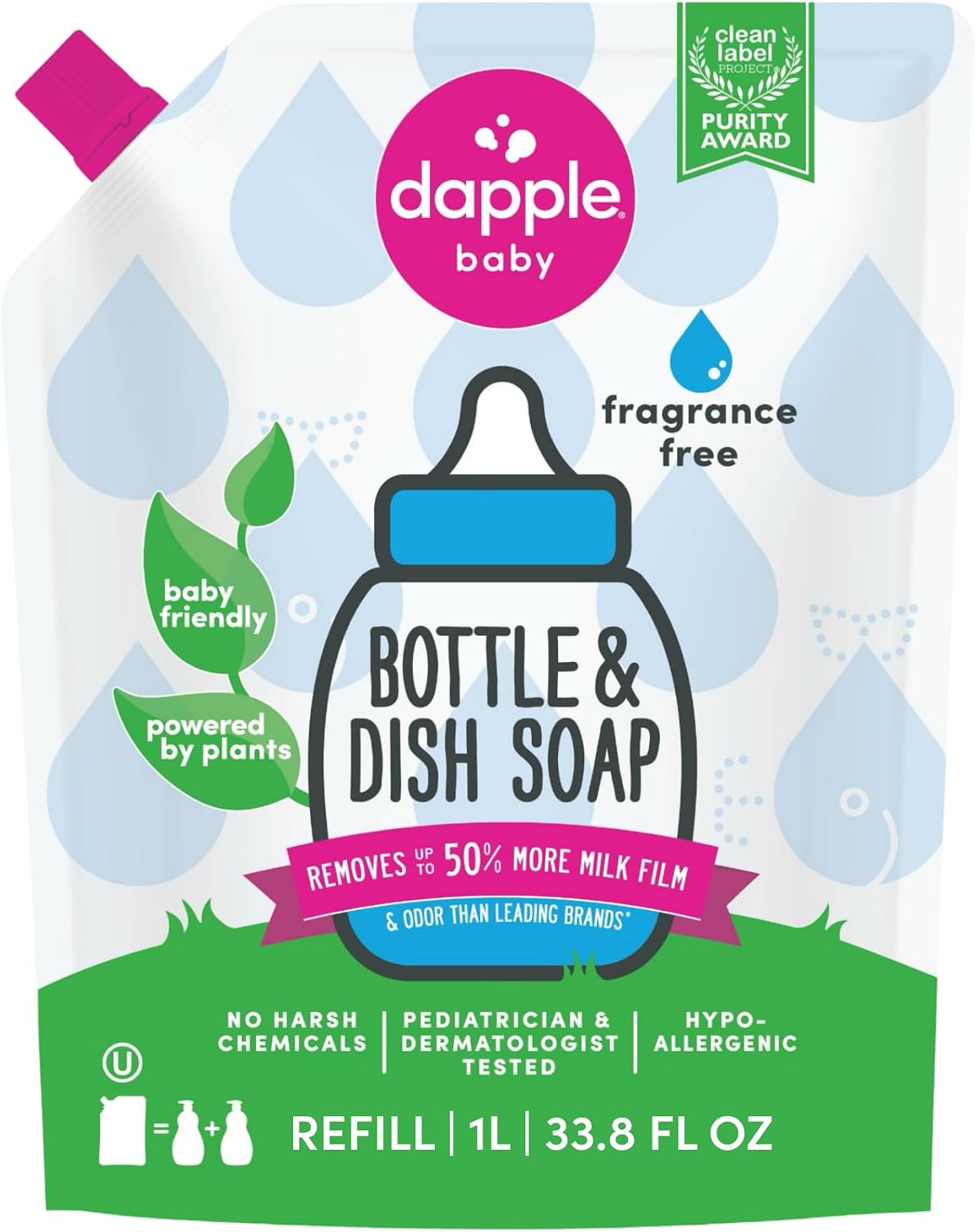 Dapple-Refill-Pack-Baby-Bottle-and-Dish-Liquid,-Fragrance-Free,-33.8-Fluid-291