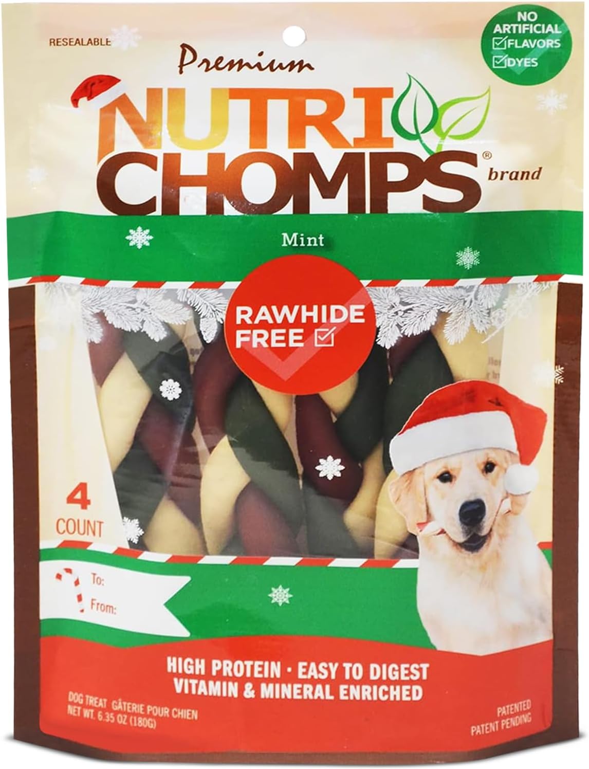 NutriChomps-Dog-Chews,-6-inch-Braids,-Mint-Flavor,-2284