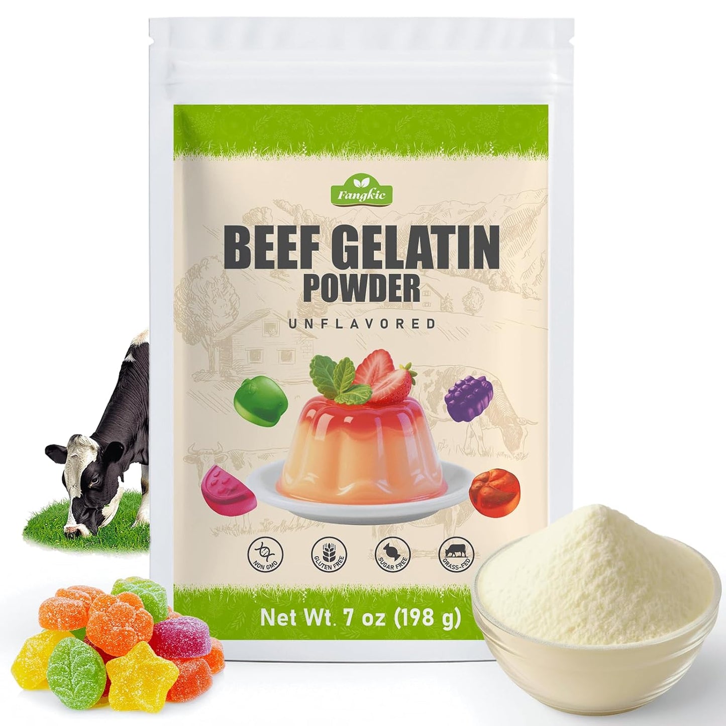 Beef-Gelatin-Powder-Unflavored,-7-oz/198-g-Grass-Fed-Gelatin-Powder,-Premium-Agent,-&-1878
