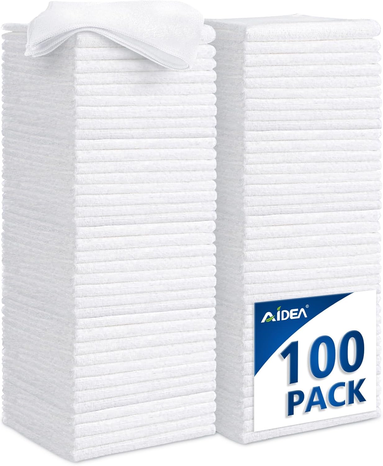 AIDEA-Microfiber-Cleaning-Cloths-White-100PK,-Absorbent-Cleaning-Rags,-Commercial-Shop-4136