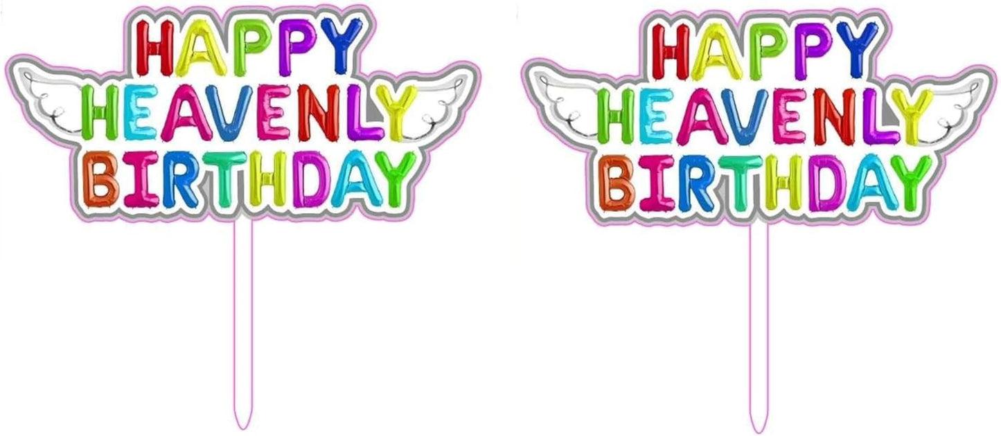 Original-Heavenly-Birthday-Cake-Topper-–-2-Pack-“Happy-Heavenly-Birthday”-with-Colorful-Wings-Memorial-917