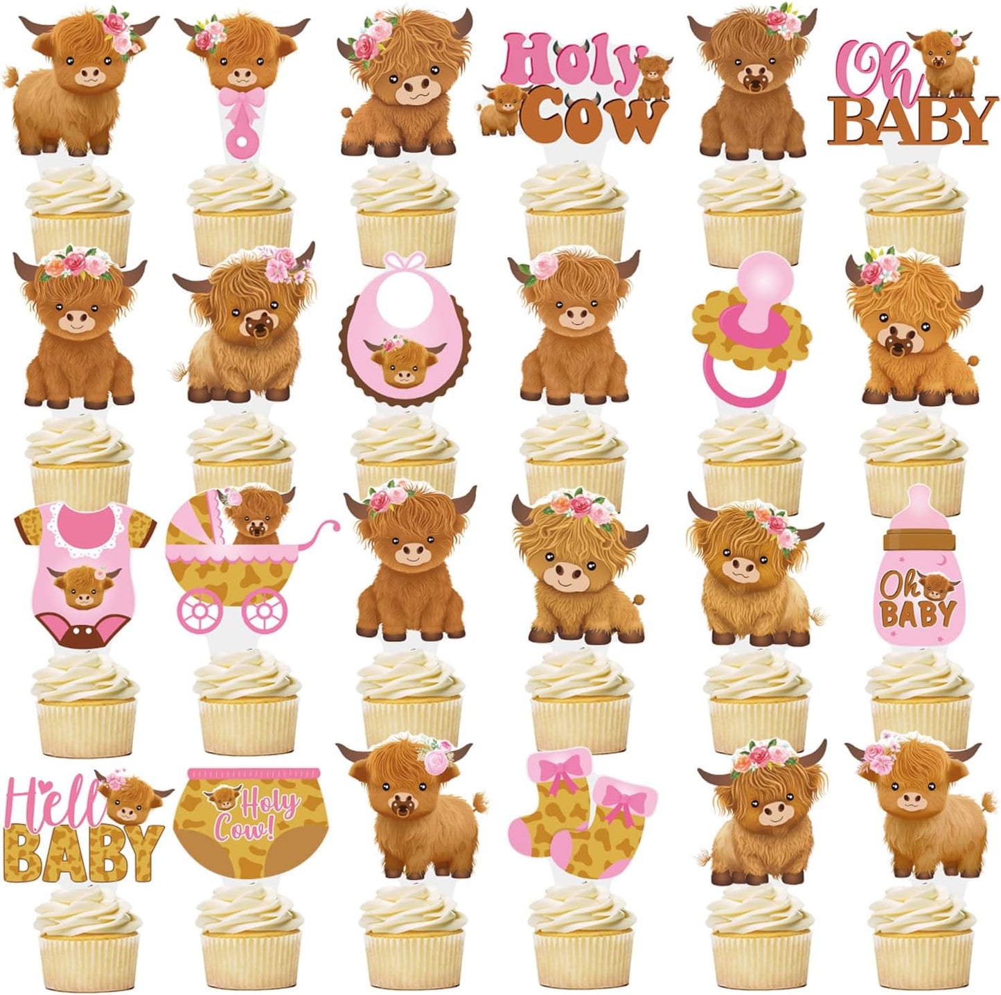 Highland-Cow-Cupcake-Toppers-Highland-Cow-Baby-Shower-Decorations-48PCS-Highland-Cattle-Picks-Cow-148