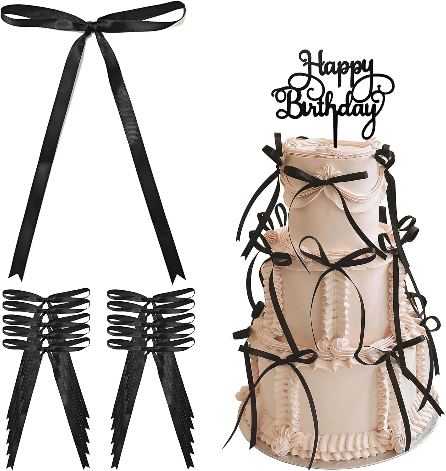 40-PCS-Black-Bows-for-Cake,-with-1-Happy-Birthday-sign-Cake-Twist-Satin-711