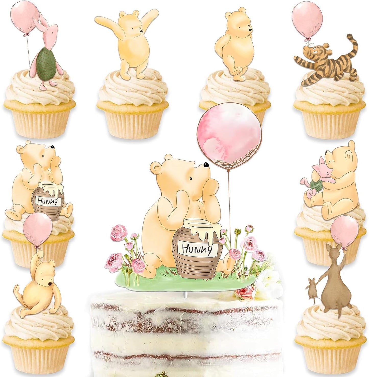 25pcs-Winnie-Cake-Topper-with-Cupcake-Toppers-for-Baby-Shower-Decorations-Pink-Winnie-Party-1203