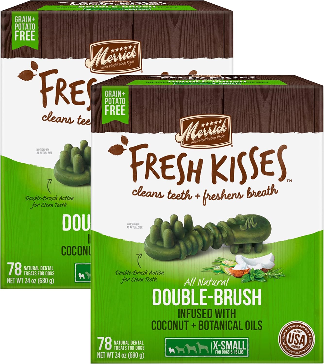 Merrick-Fresh-Kisses-Double-Brush-Dental-Dog-Treats,-Infused-with-Coconut-&-Oils,-599