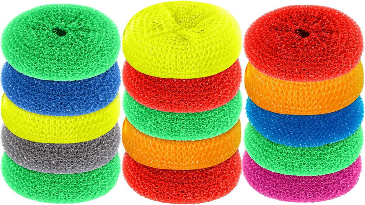 Blulu-15-Pieces-Plastic-Dish-Scrubbers,-Nylon-Mesh-Pads,-Rainbow-Colors---175