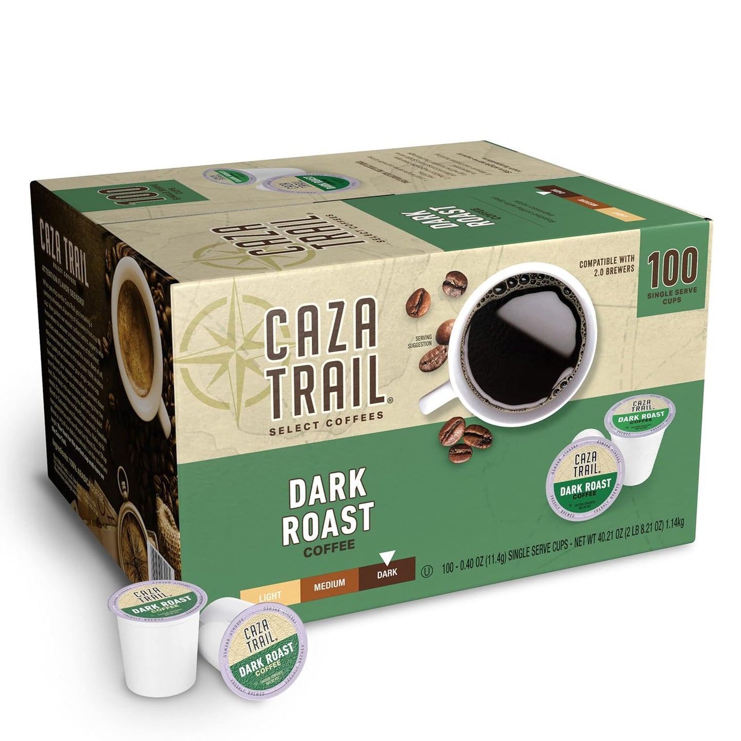 Caza-Trail-Coffee-Pods,-Dark-Roast,-Single-Serve-(Pack-of-100)-(Packaging-May-1766