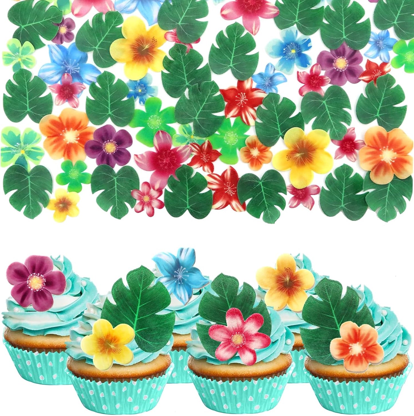 60-Pcs-Edible-Flowers-Cake-Decorations-Tropical-cake-topper-Hawaiian-Birthday-Party-for-Luau-1042