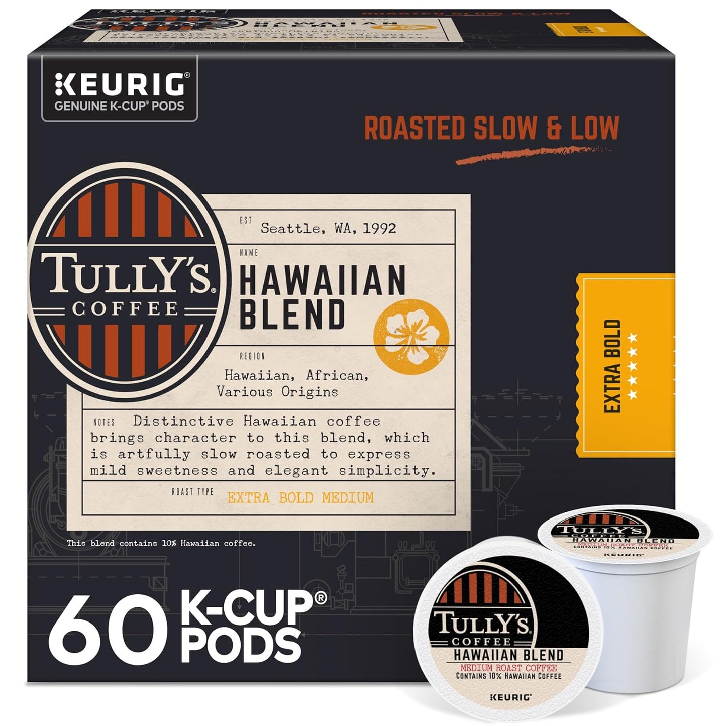 Tully's-Coffee-Hawaiian-Blend,-Keurig-Cápsulas-K-Cup-de-una-sola-porción,-medio,3256