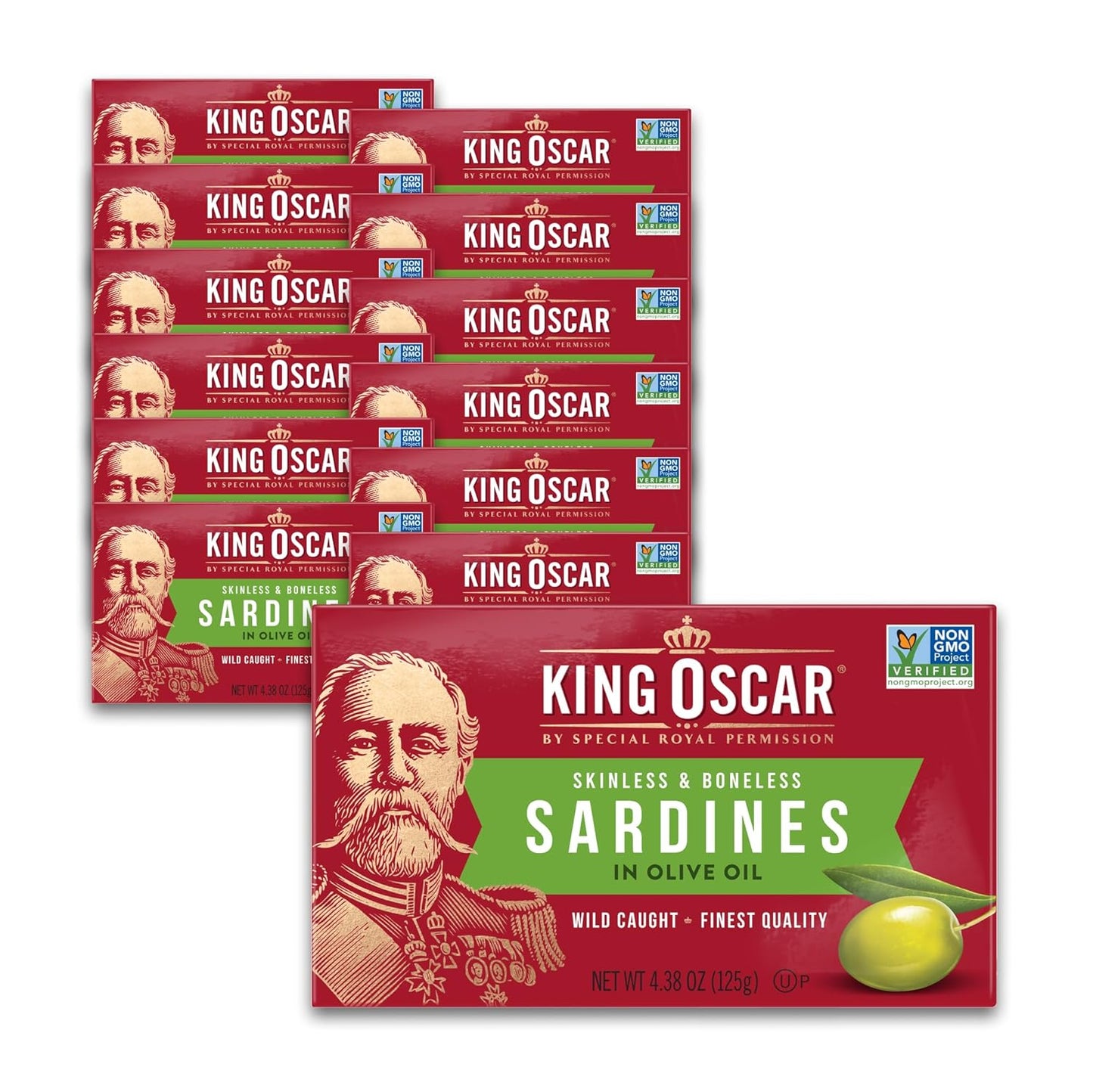 King-Oscar-Sardinas-en-aceite-de-oliva,-latas-de-4.38-onzas-(paquete-12,-1420
