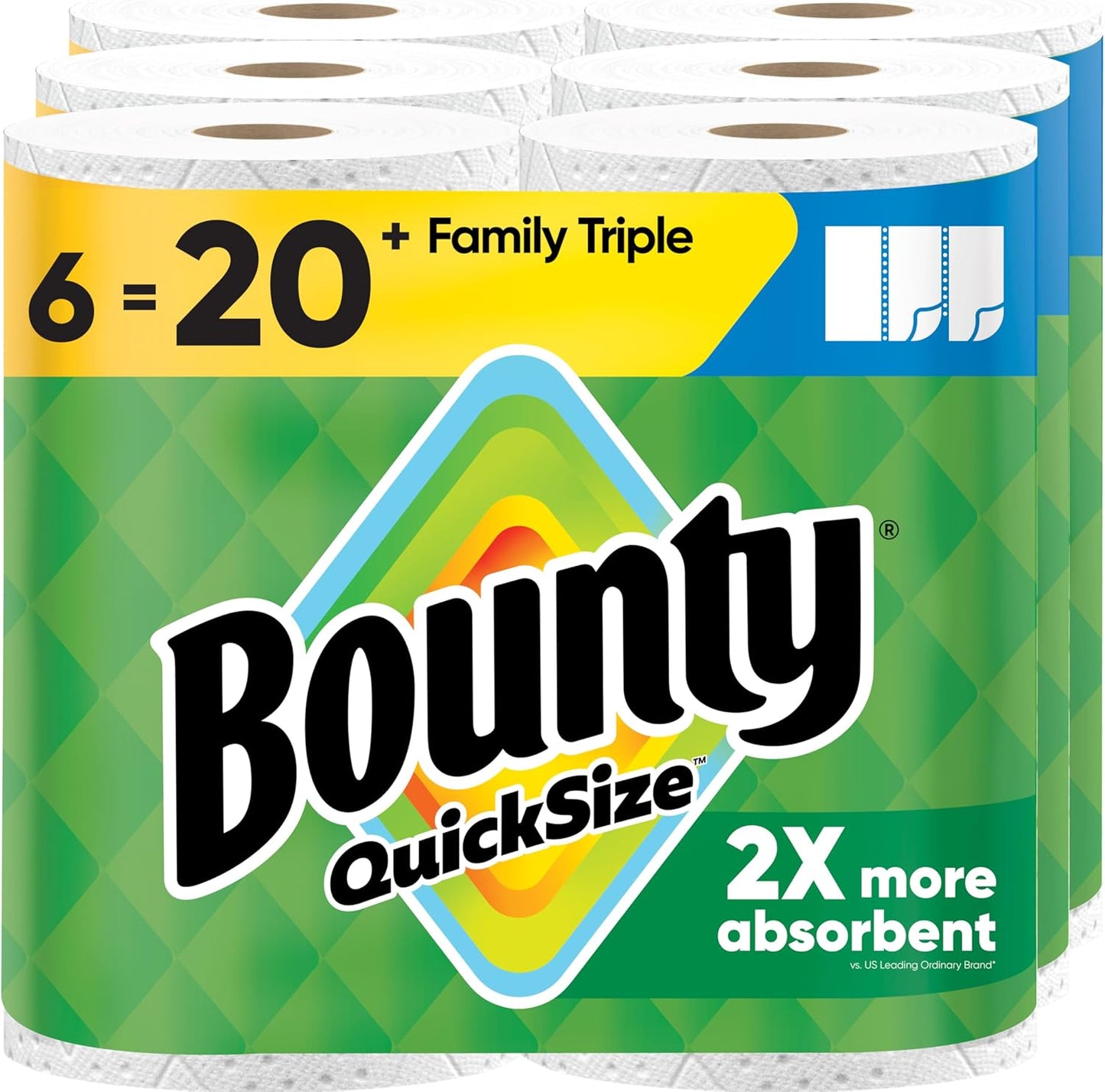 Bounty-Paper-Towels-Quick-Size,-White,-6-Family-Triple-Rolls-=-20+-Regular-Rolls---1013