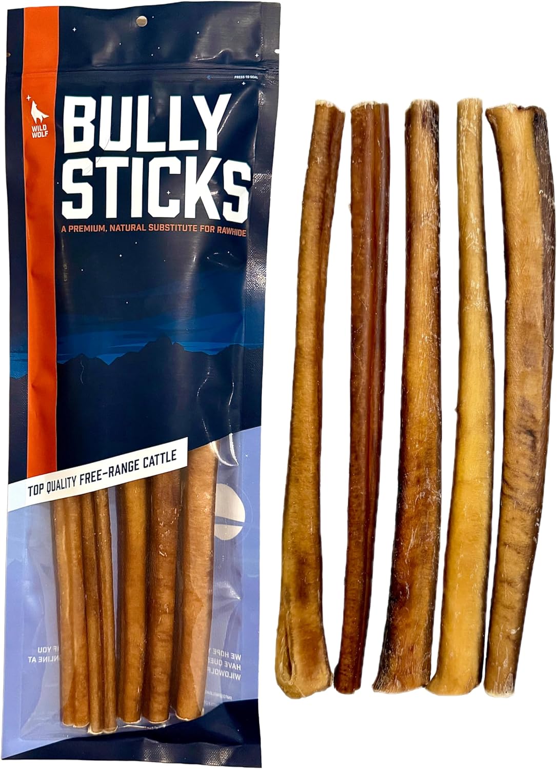 Wild-Wolf-12-inch-Angus-Bully-Sticks-(8oz./~5-Sticks)-Healthy,-All-Natural,-Long-Lasting-Chew-2389