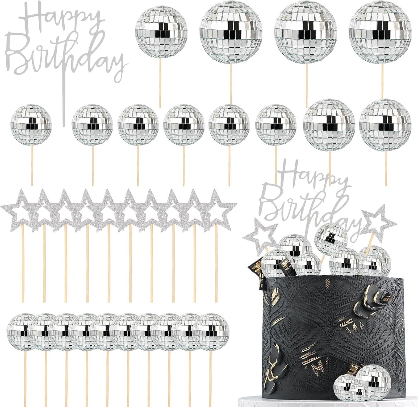 33PCS-Disco-Ball-Cake-Topper,-1970s-Disco-Ball-Cake-Picks-Dance-Party-Disco-Cake-1335