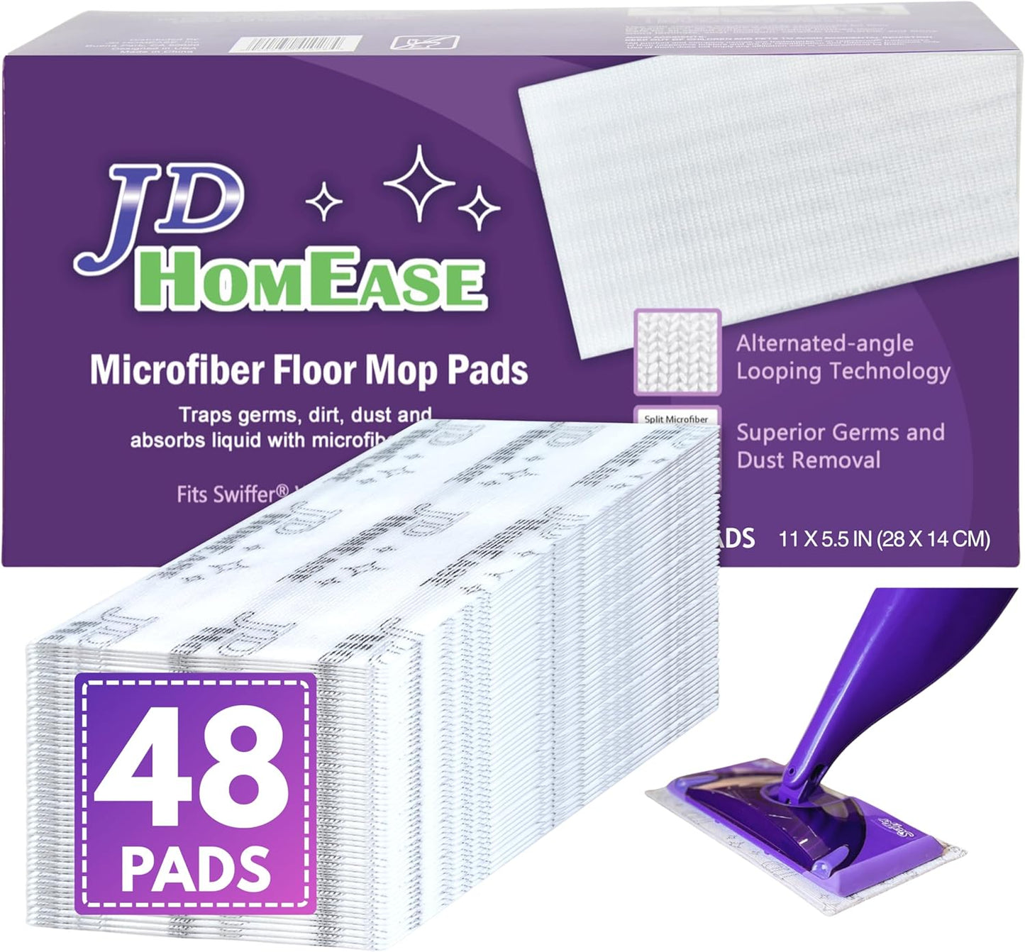 48-Pack-Premium-Microfiber-Replacement-Pads-for-Swiffer-WetJet---Super-Absorbent,-Lint-Free,-Durable-11"x5.5",-Perfect-969