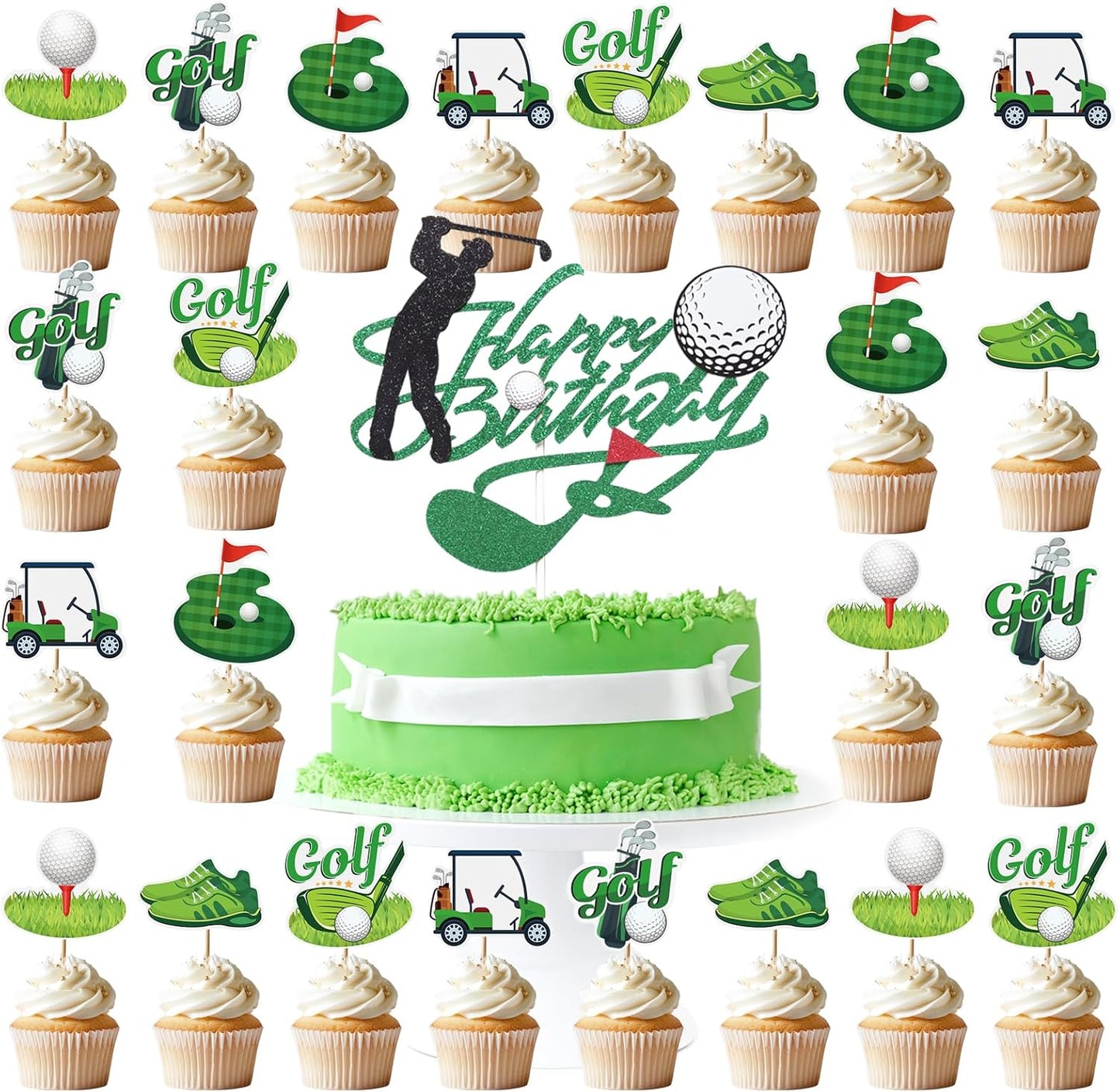 iPartyGo-Golf-Cupcake-Toppers-Set---25-PCs-Golf-Happy-Birthday-Cake-Decor-Green-32