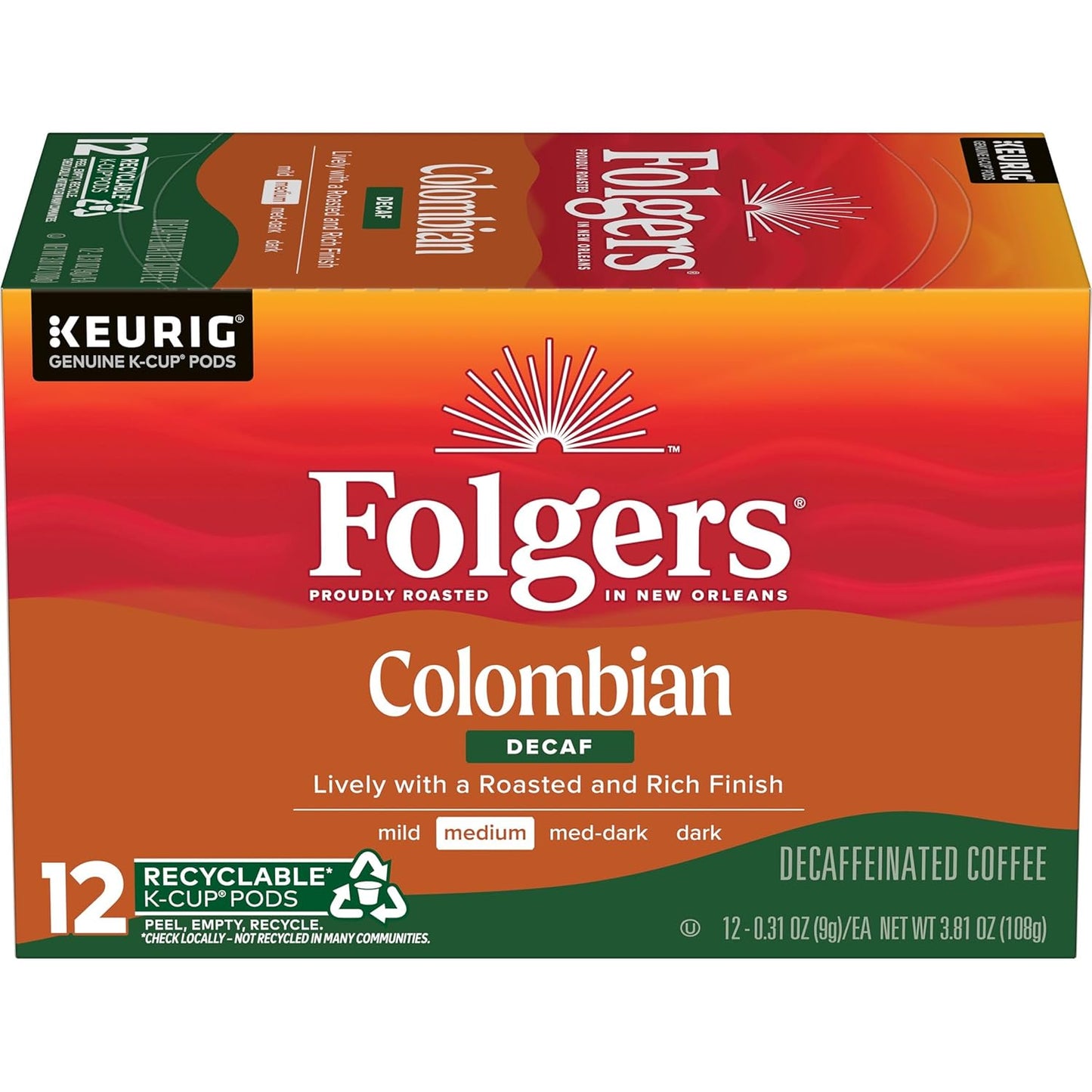 Folgers-Café-colombiano-descafeinado-tostado-medio,-12-cápsulas-Keurig-K-Cup----2129
