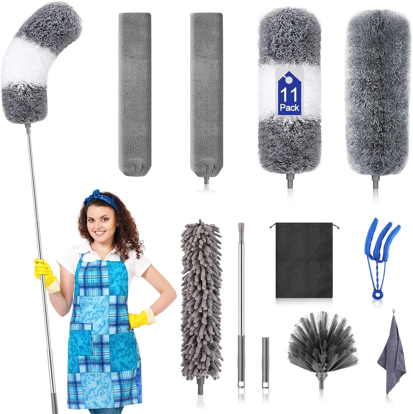Microfiber-Duster-Kit-(11PCS)---Washable-Dusters-with-Extension-Pole-4616