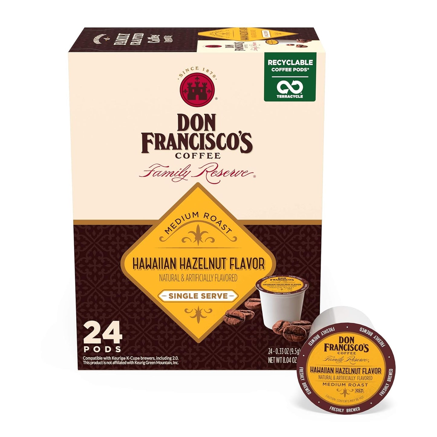 Don-Francisco’s-Coffee-Hawaiian-Hazelnut-Flavored;-Sabor-de-Avellana-Hawaiana,-cápsulas-estilo3390