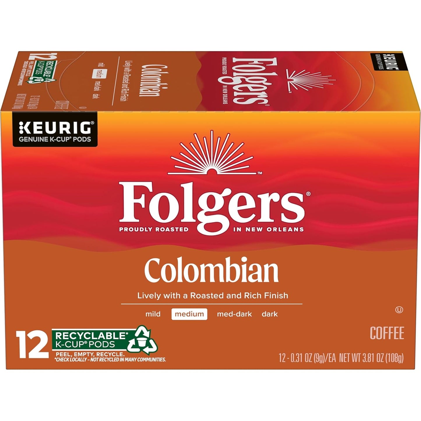 Folgers-Café-colombiano-tostado-medio,-12-cápsulas-Keurig-K-Cup-(paquete-de--2362