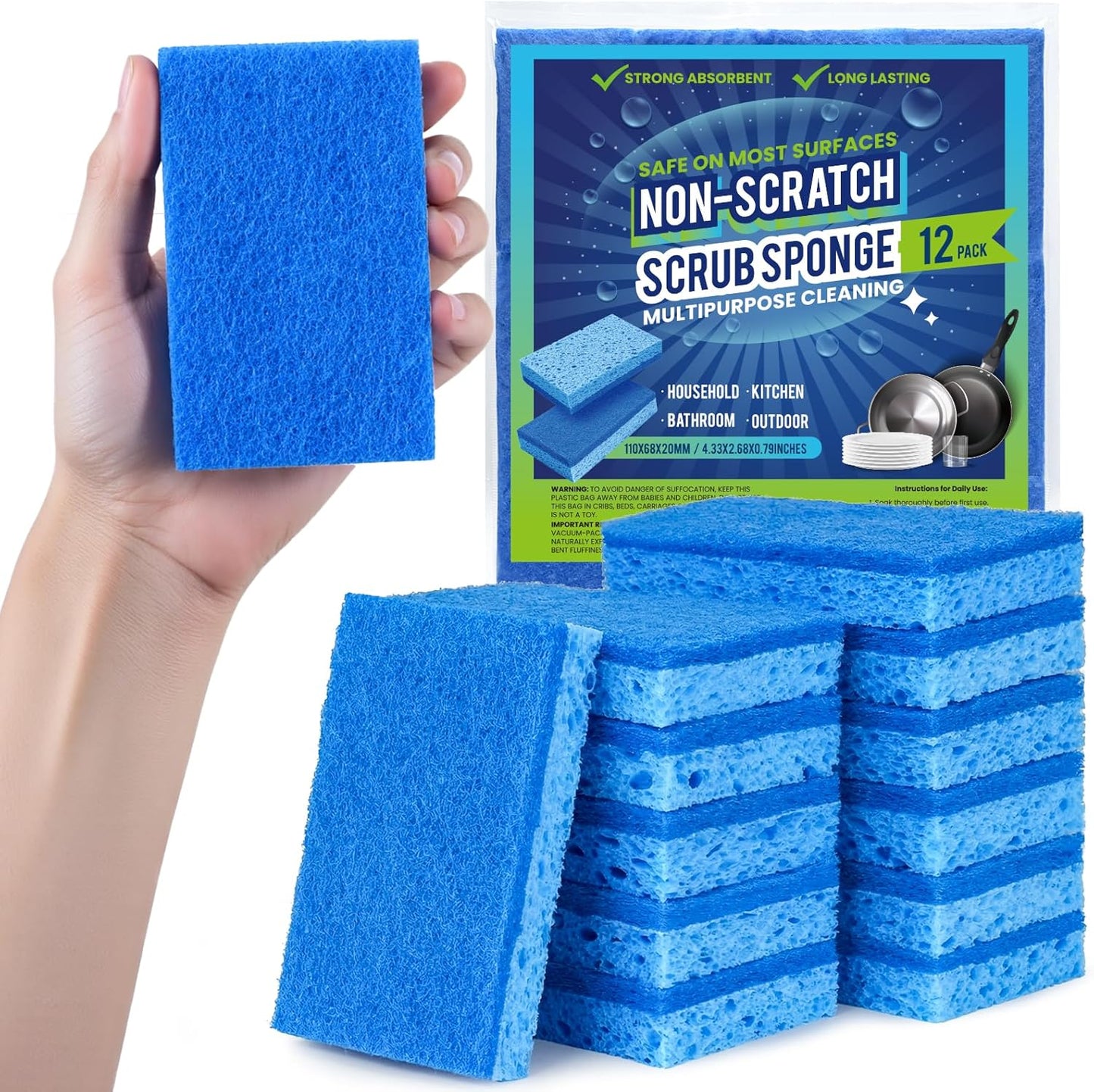 Metflavor-Kitchen-Sponges,-12-Count,-Non-Scratch-Scrub-Sponge,-Dual-Sided-Cleaning-Sponges-for-Dishes,-Kitchen,-1443