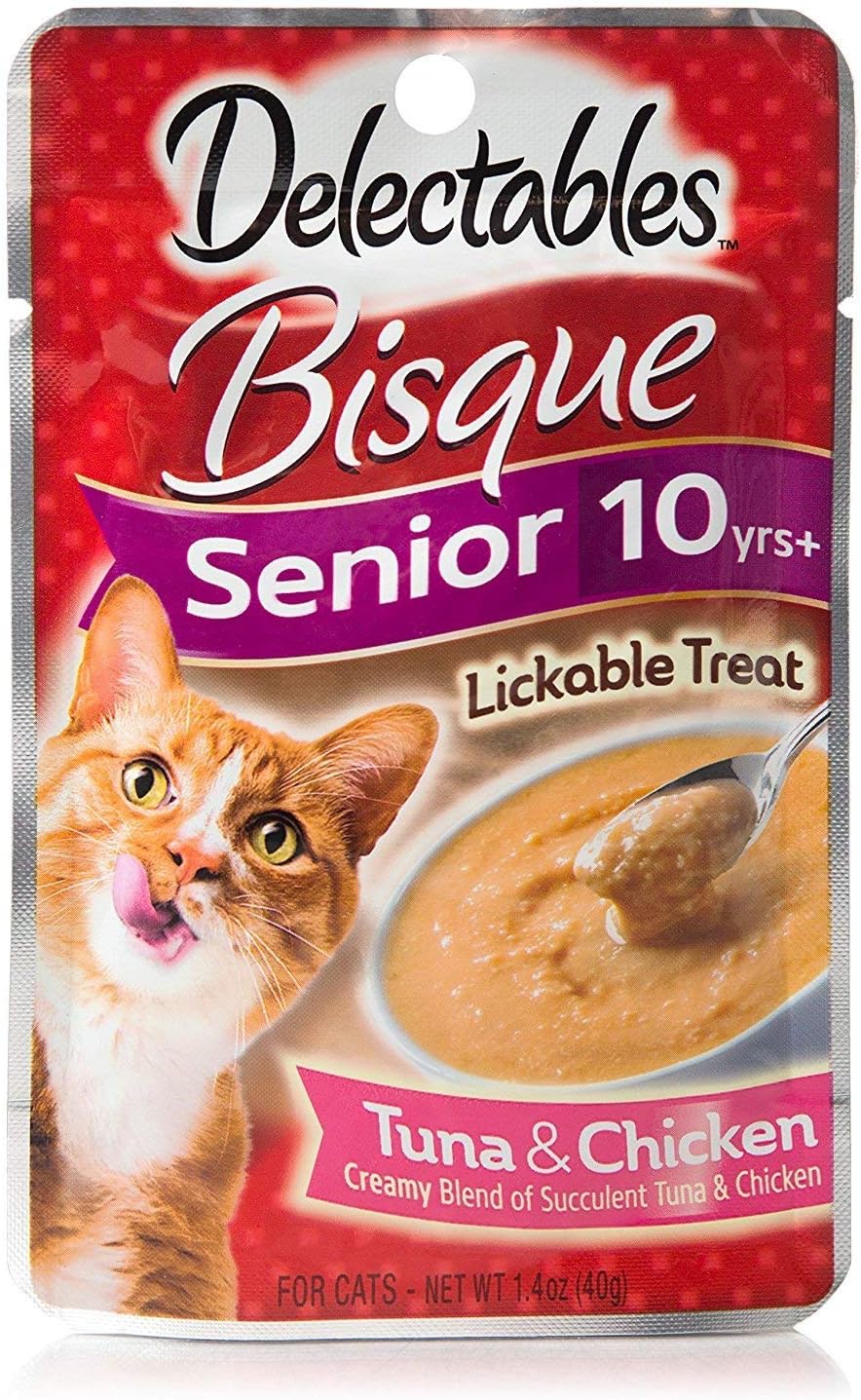 Hartz Delectables Senior Bisque Lickable Cat Treats - Tuna/Chicken 4 Pouches-----------------3