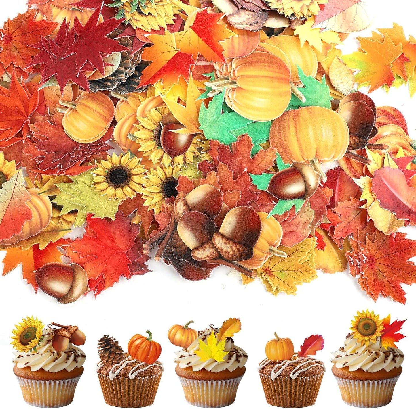 280pcs-Edible-Fall-Cake-Decorations,-Edible-Sunflower-3387