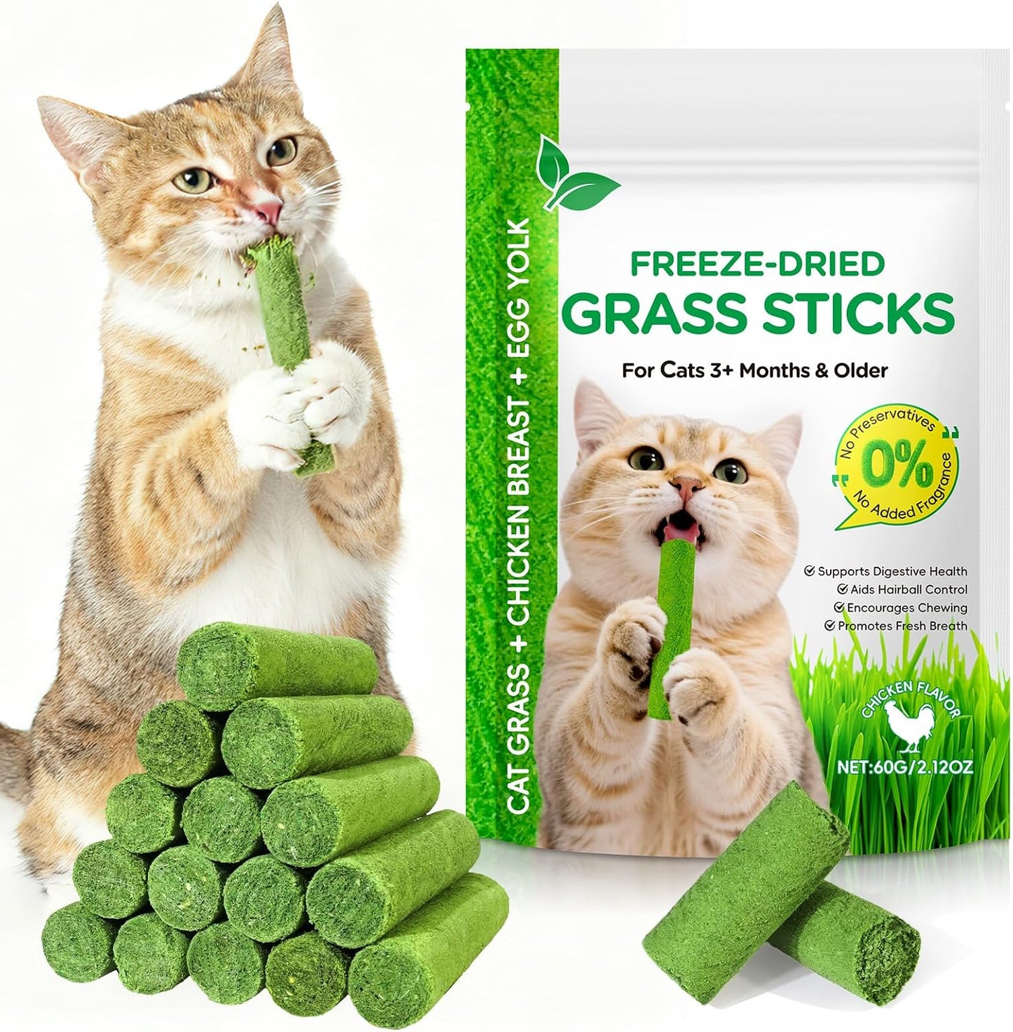 ISUNRISE-60g/2.12oz-Cat-Grass-Sticks,-Delicious-Freeze-Dried-Cat-Grass-Treats-Edible-Cats-Chew-1437