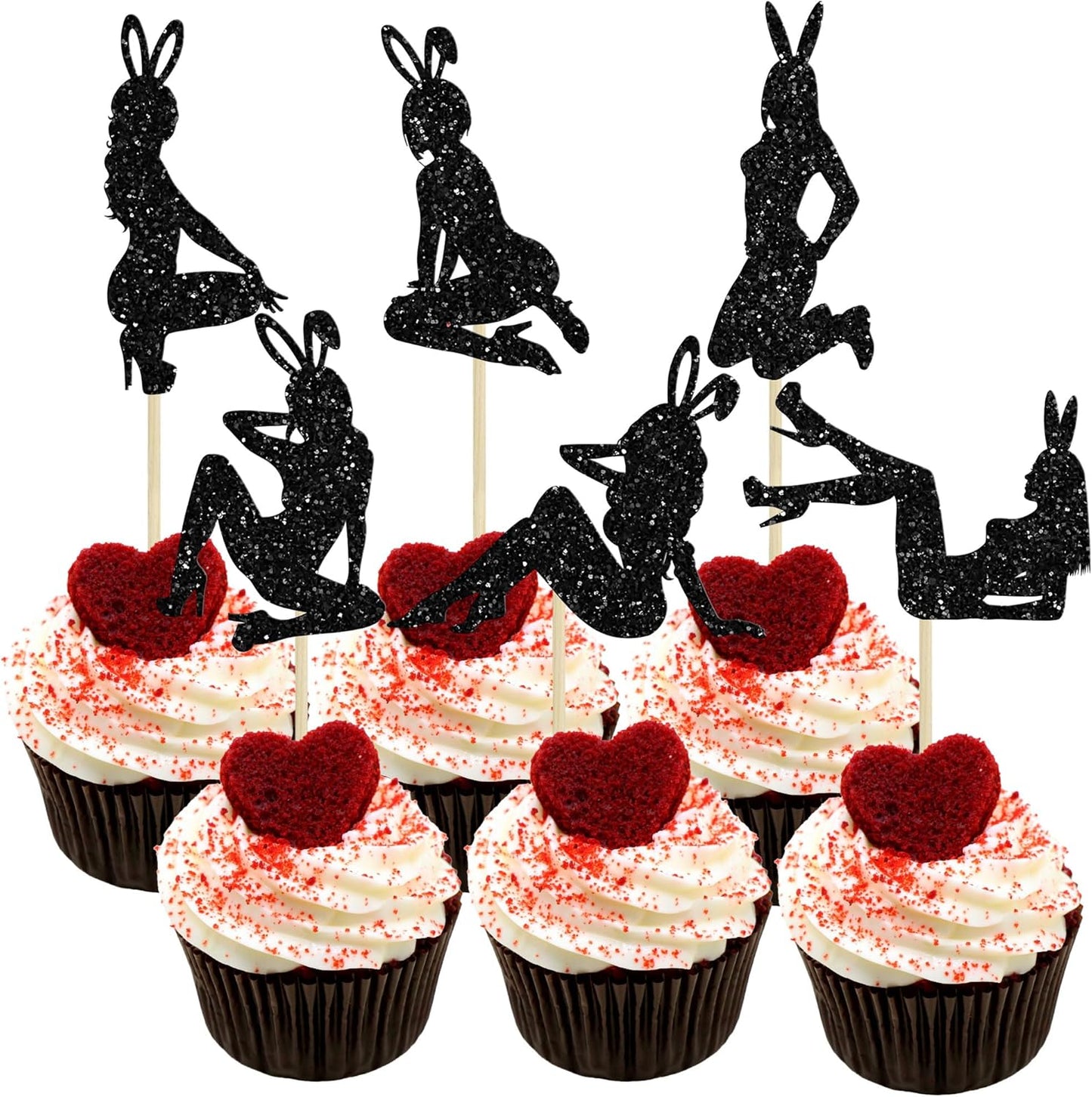 Gyufise-24Pcs-Happy-Valentine's-Day-Cupcake-Toppers-Glitter-Bunny-Girl-Cupcake-Pick-for-Bacheloret-7