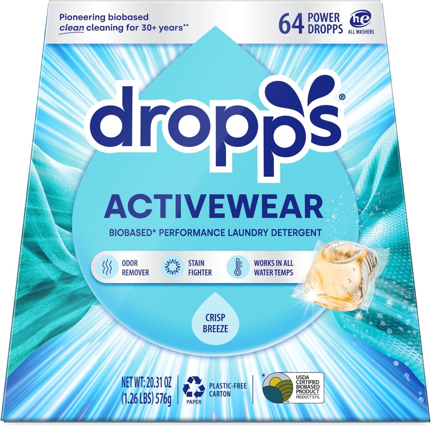 Dropps-Activewear-Laundry-Detergent-Pods,-Crisp-Breeze-(64-Count)---Powerful-Laundry-906