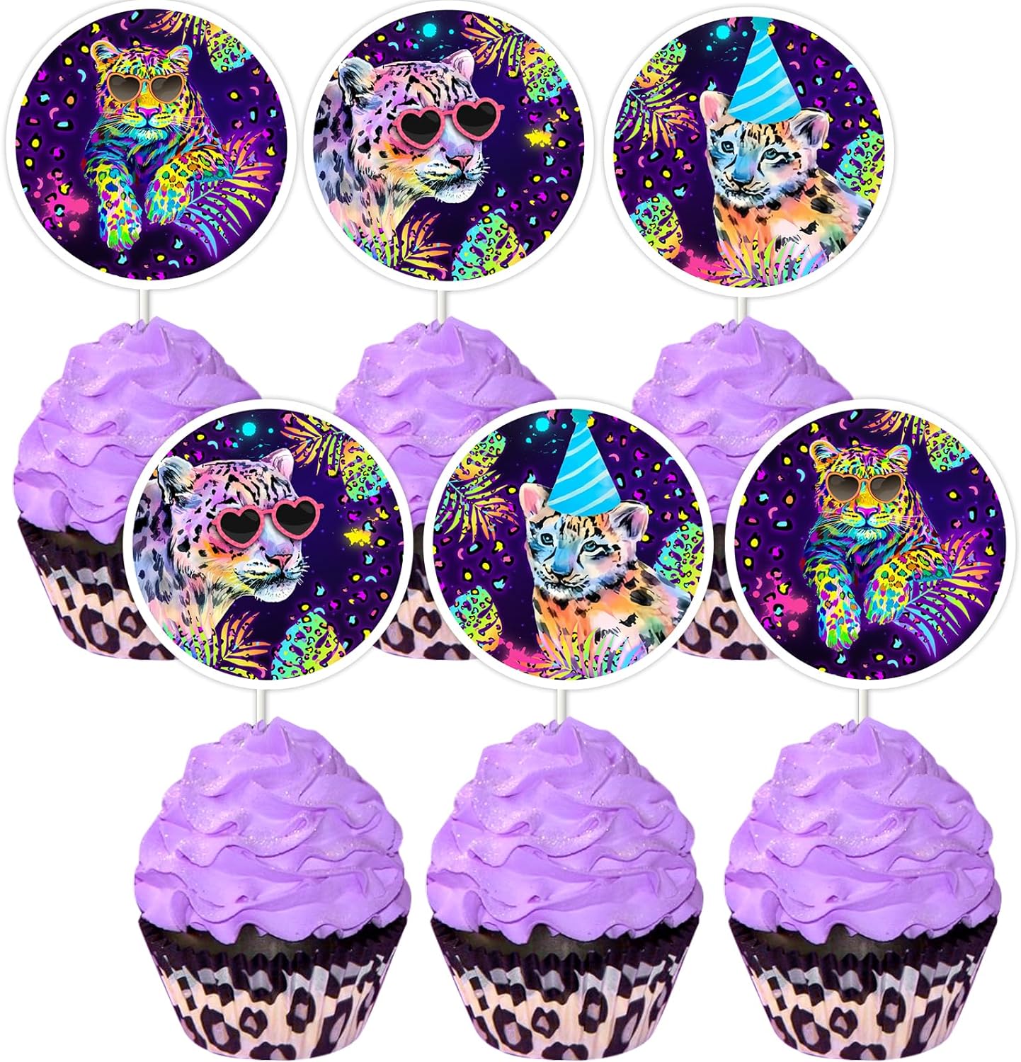 Cheereveal-36-Pieces-Rainbow-Cheetah-Cupcake-Toppers-800