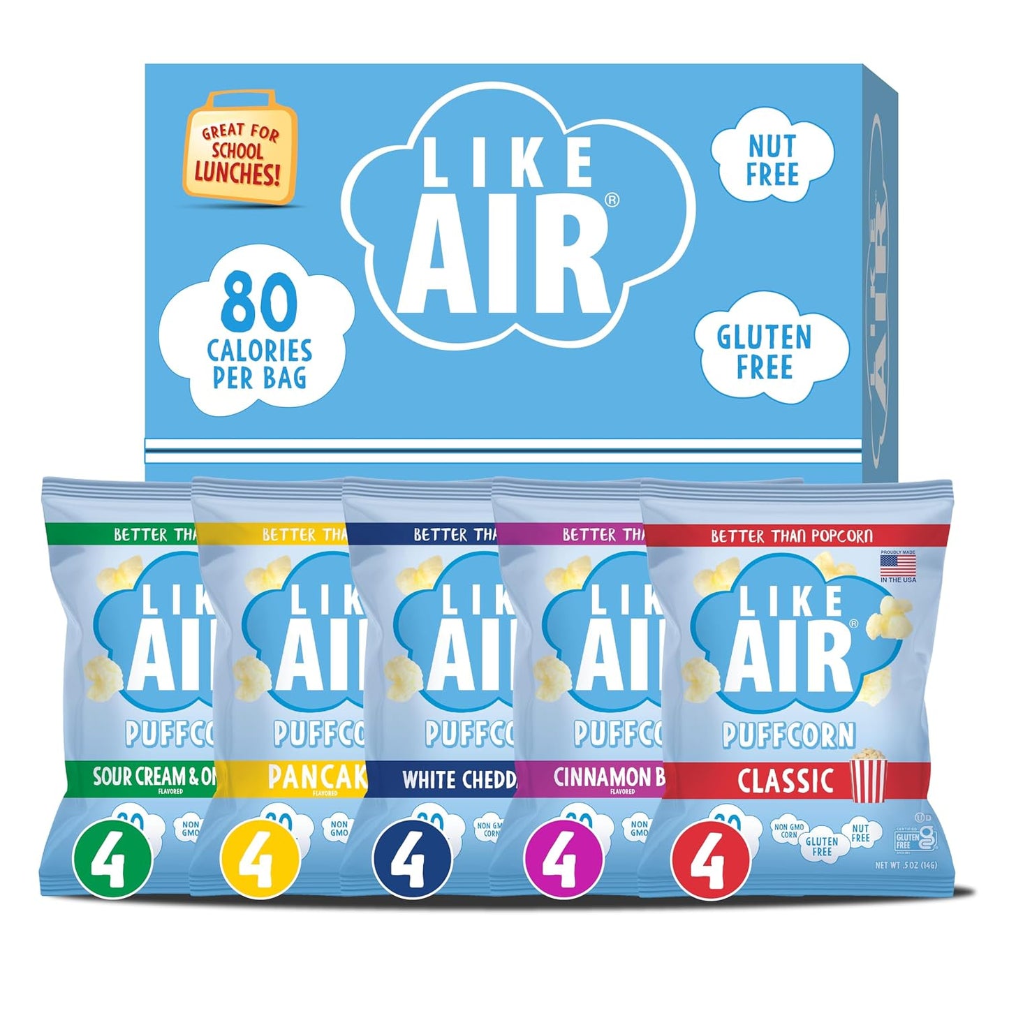 Like-Air-5-Flavor-Variety-Pack-(20ct)-Sweet-and-Savory-Puffcorn--Snack-Box-|-of-1624