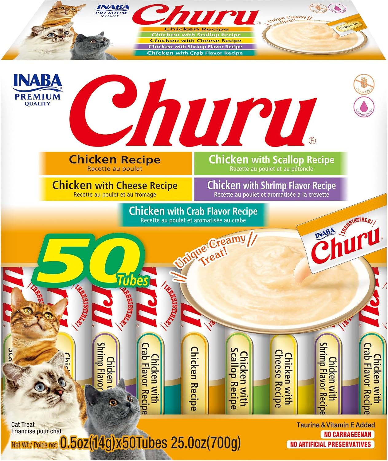 INABA-Churu-Cat-Treats,-Grain-Free,-Creamy-Purée-Cat-Treat/Topper,-Chicken-Variety----449