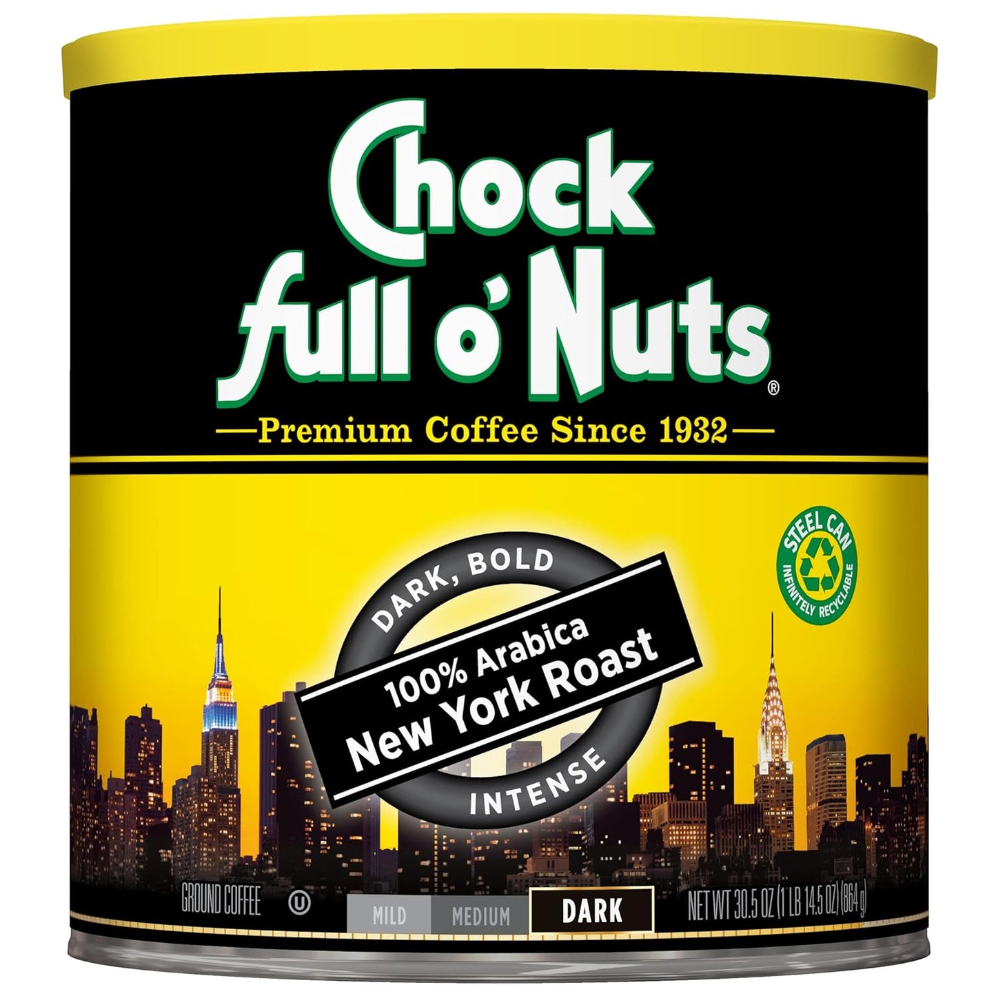 Chock-Full-o'Nuts-New-York-Roast-Café-molido,-tostado-oscuro,-lata-30.53347