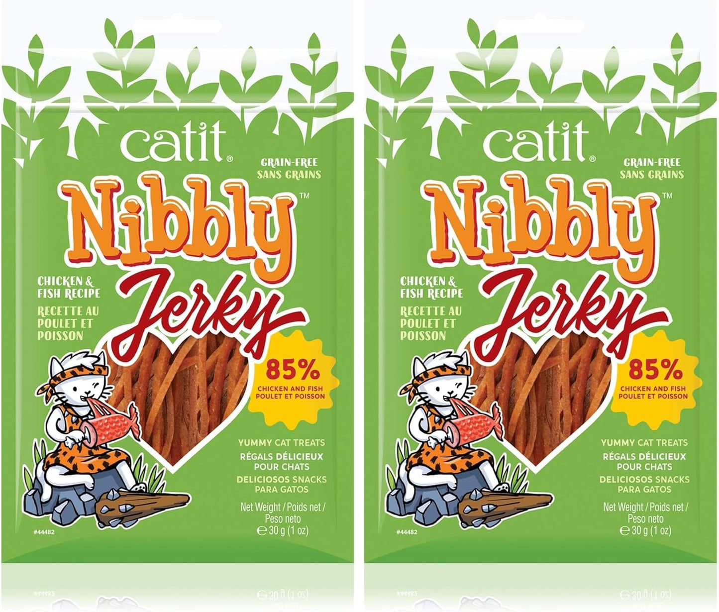 Catit-Nibbly-Jerky-Cat-Treats,-Chicken-&-Fish-Recipe---Grain-Free-Cat-Treat-White,-347