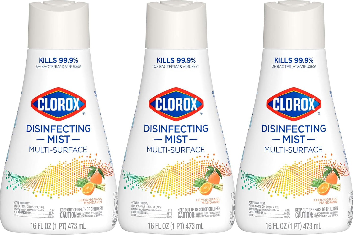 Clorox-Disinfecting-Mist,-Lemongrass-Mandarin,-Household-Essentials,-3-Refills,-16-3558
