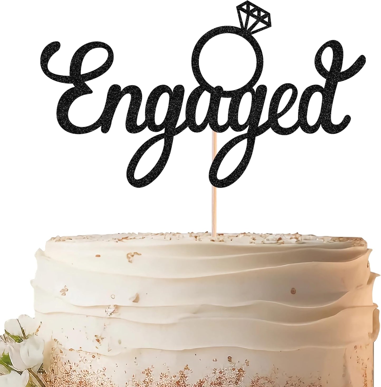 EONNCNT-Engaged-Cake-Topper---Black-Glitter-Engagement-Party-Cake-Decoration-Supplies,-Engaged-Topper-15