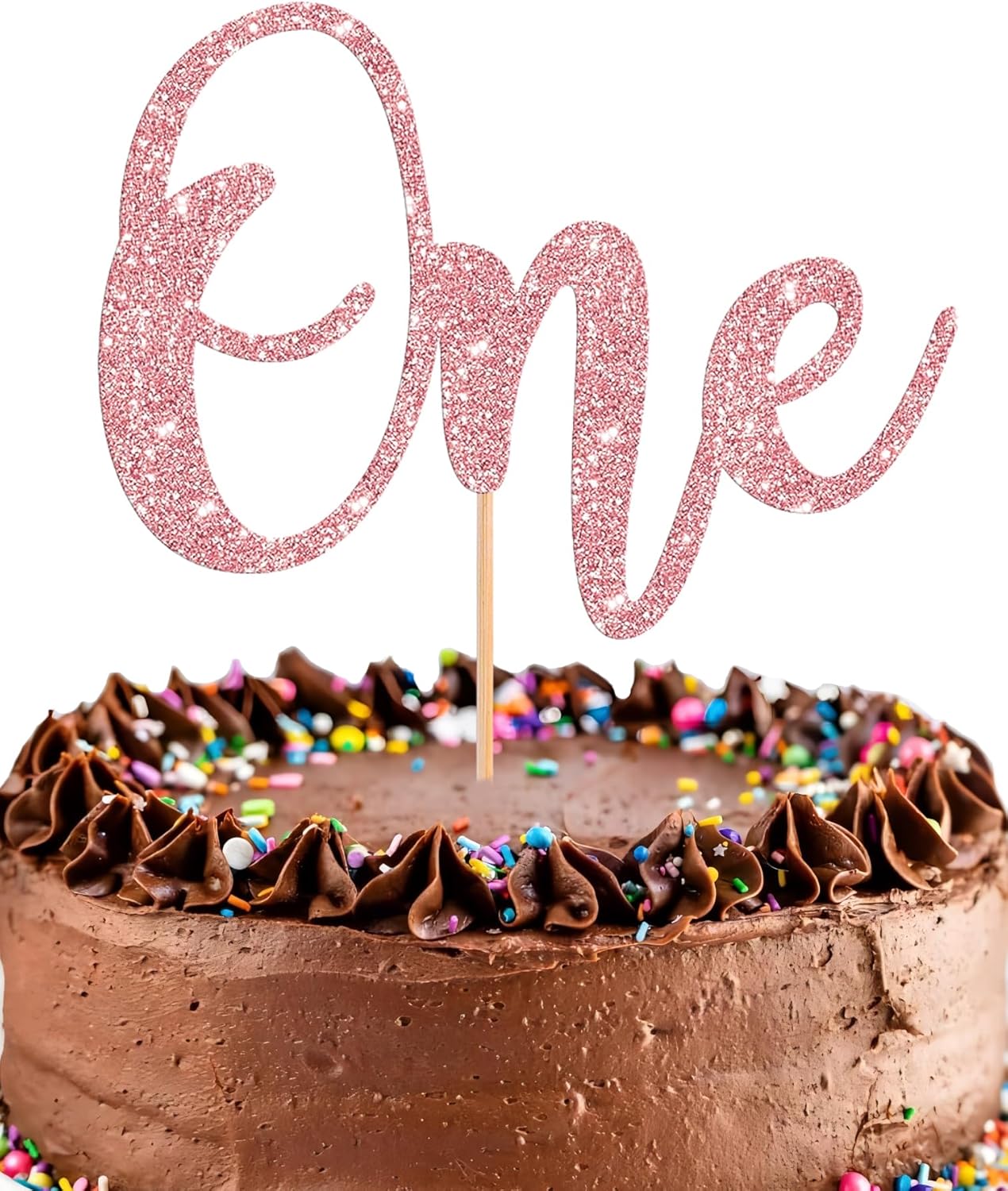 First-Birthday-Cake-Topper---Glitter-Pink-1st-Birthday-Cake-Decorations,-One-Old-Smash-490