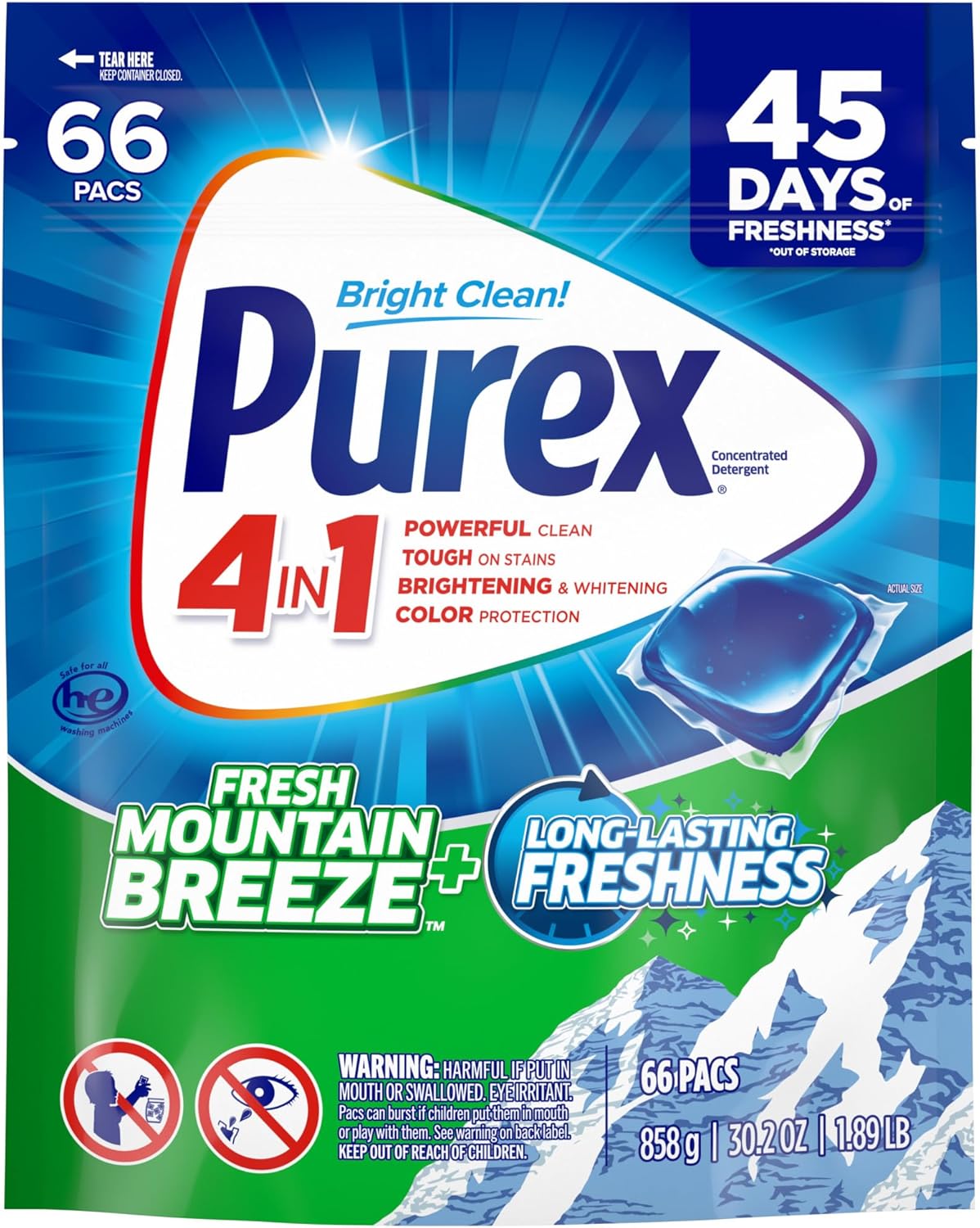 Purex-4-in-1-Laundry-Detergent-Pacs,-Fresh-Mountain-Breeze,-66-Pacs-3980