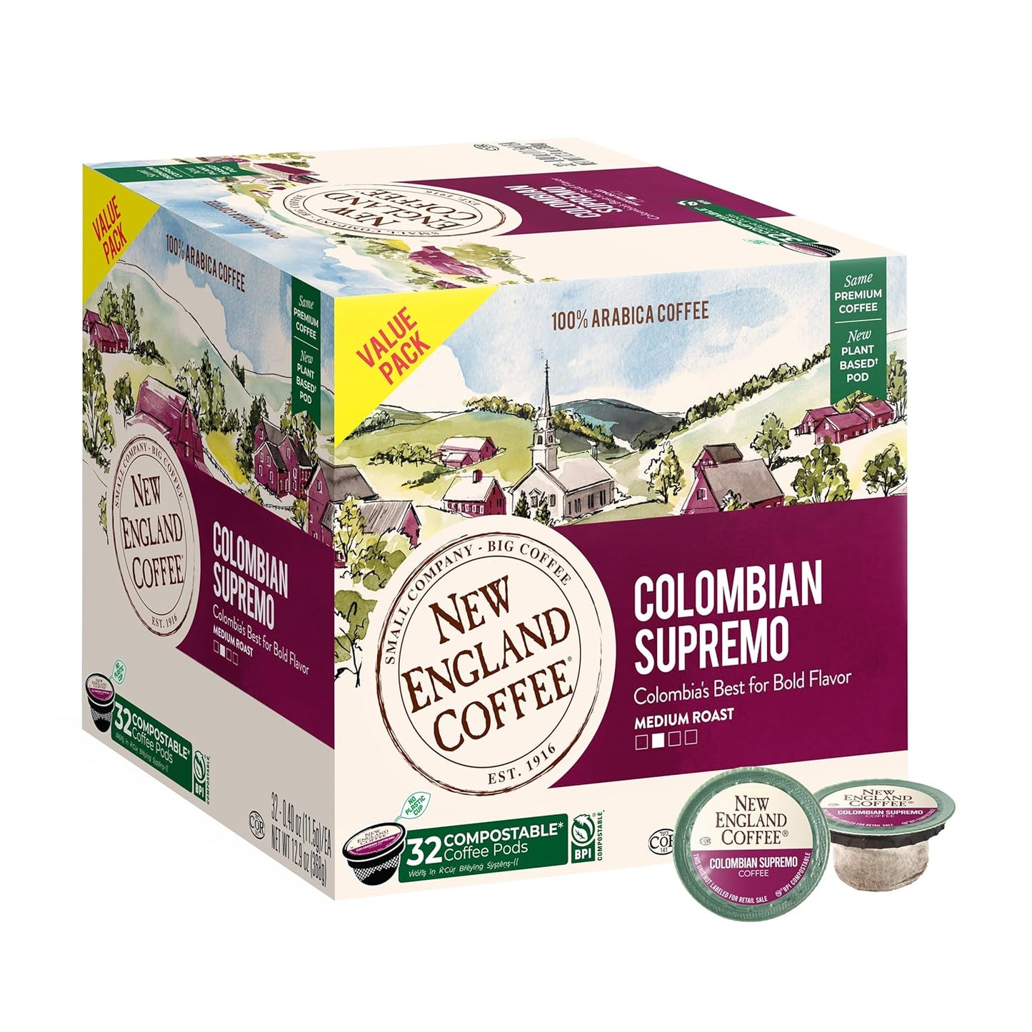 New-England-Coffee-Colombian-Supremo-Medium-Roast-Single-Serve-Pods,-32ct-Box-(Pack-2654