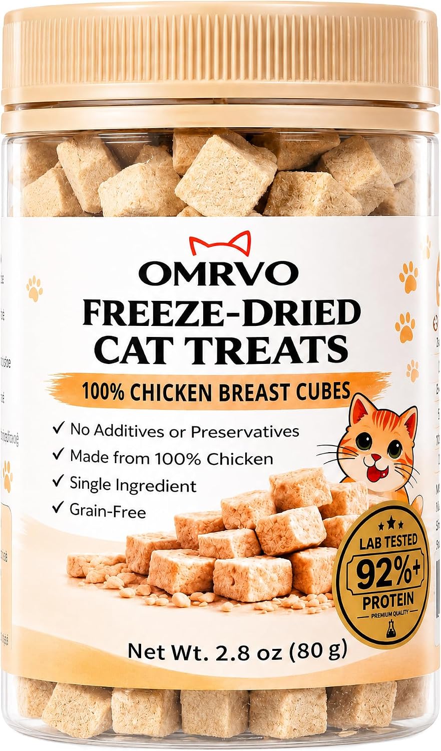 Freeze-Dried-Cat-Treats,-92%+-High-Protein-Chicken-Breast-Cubes,-Single-Ingredient-Grain-Free-Cat-Snacks-107